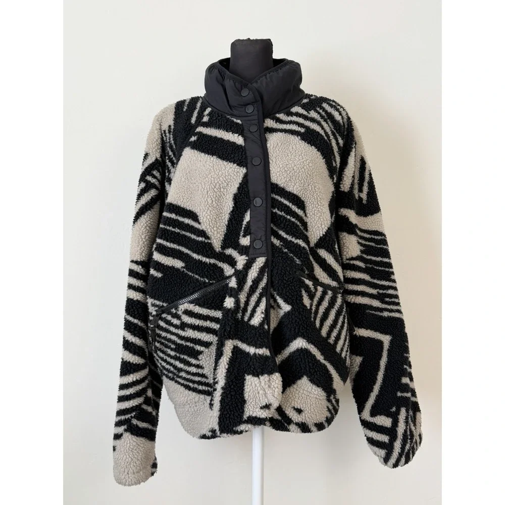 Free People FP Movement Rocky Ridge Fleece Jacket Geo Line Combo Sz XL Sherpa
